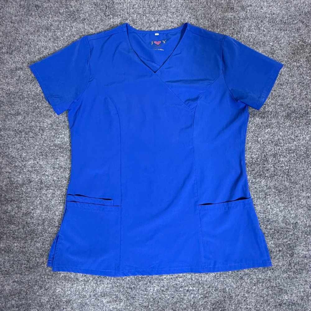 Joy Scrubs Womens Royal Blue V-Neck 4-Way Stretch Medical Scrub Top Medium